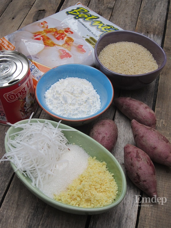 Bánh rán lúc lắc vỏ khoai lang tím nhân đậu xanh sữa dừa