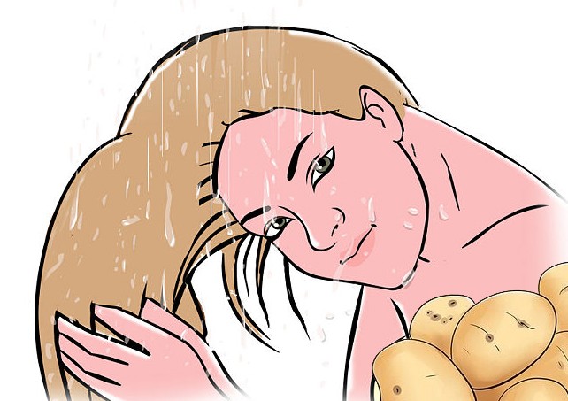 5. Điều trị tóc khô xơ: Gọt vỏ và luộc một củ khoai tây lên trong vòng 20 phút, gạn lấy nước. Sau khi gội đầu, hãy xả lại với nước khoai tây, nó sẽ giúp tăng độ bóng khỏe cho mái tóc.