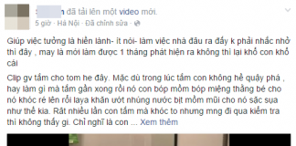 Giúp việc lấy khăn nhúng nước dấp vào miệng bé trai 