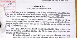 Thông báo của Ban Trị sự Giáo hội Phật giáo Việt Nam tỉnh Khánh Hòa