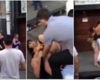 Thiếu nữ ra đòn hiểm ngăn cản hai gã trai to lớn đánh nhau