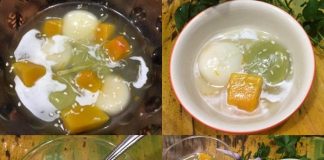 Chè trôi lá dứa bí đỏ, nhân đậu dừa 