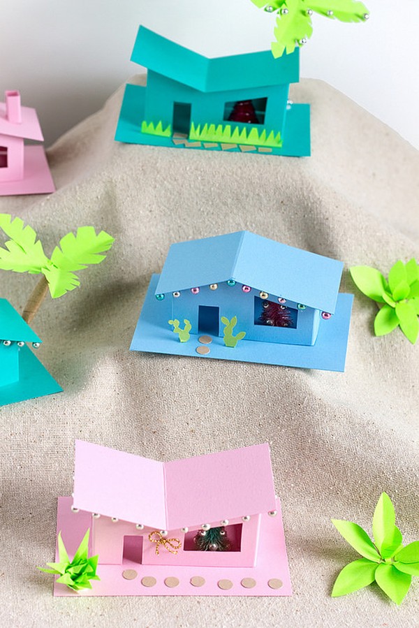 Cách làm ngôi nhà 2 gian bằng giấy bìa trang trí bàn học - 9