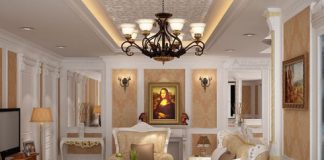 Phòng khách với các gam màu tinh tế và đường nét chi tiết mềm mại, nhẹ nhàng. Đây là khu vực trung tâm của ngôi nhà. Nội thất châu Âu tạo nên không gian sang trọng và có nhiều điểm nhấn với những mảng tường trang trí.