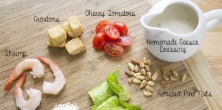 shrimp caesar salad with ingredients