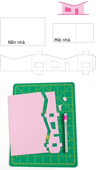Cách làm ngôi nhà 2 gian bằng giấy bìa trang trí bàn học - 2