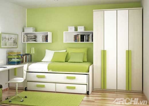 Trang trí phòng ngủ với tường màu xanh lá - Archi