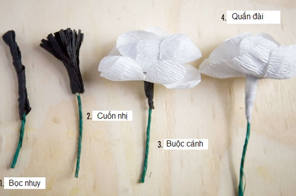 Cách làm bó hoa giấy đẹp lung linh từ giấy nhún - 4