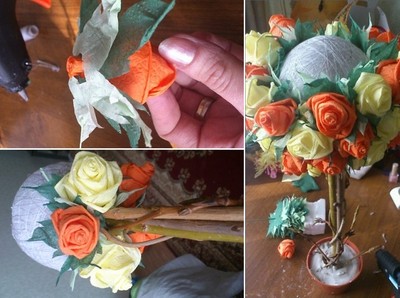 Làm hoa hồng giấy tuyệt đẹp từ giấy ăn 9