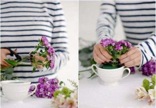 Cách cắm hoa để bàn trong tách trà vừa đẹp vừa dân dã 1