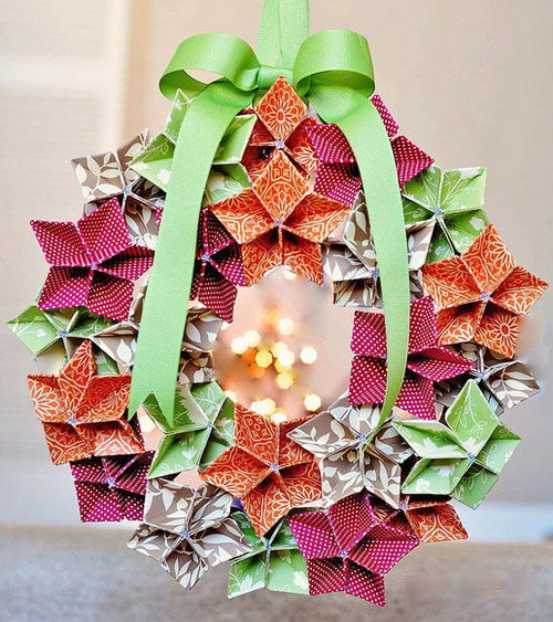 Cách làm vòng hoa giấy origami trang trí Giáng sinh - 7