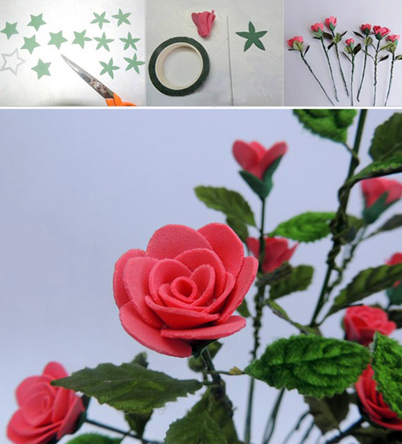 Học nhanh cách làm hoa hồng bằng giấy xốp tặng thầy cô5