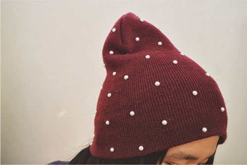 Mũ len đính ngọc trai xinh xinh mùa đông
