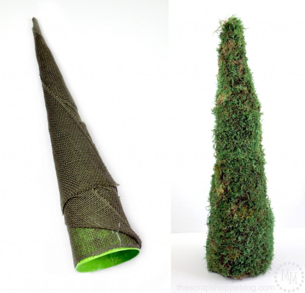 Cách làm cây thông Noel từ giấy nhám và rêu