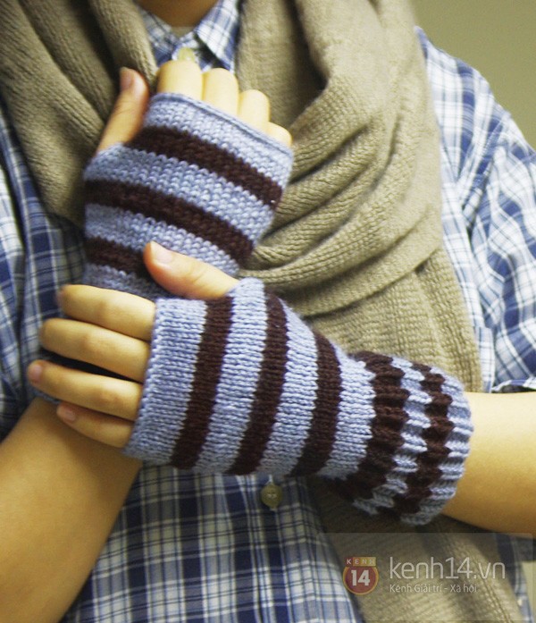 Học cách đan găng tay len hở ngón hai màu cực đẹp
