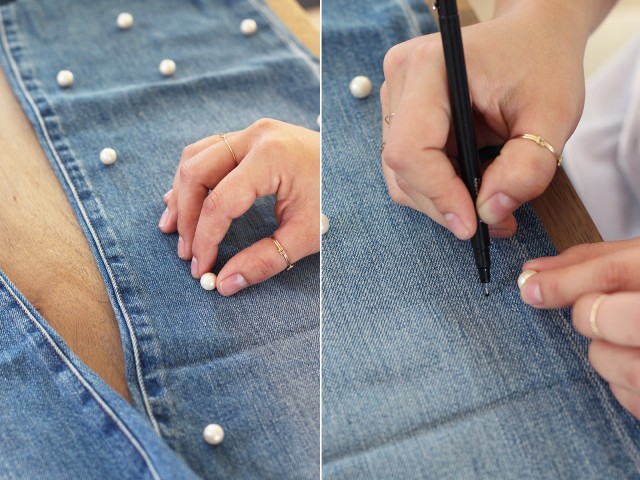 Cách làm mới quần jean cũ bằng đính ngọc trai sang chảnh
