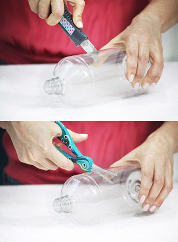 cách làm giỏ hoa treo từ chai nhựa 1