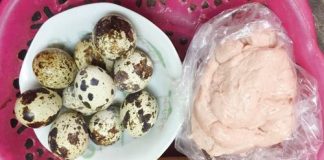 Giò sống bọc trứng cút chiên giòn thơm cho các bé thưởng thức