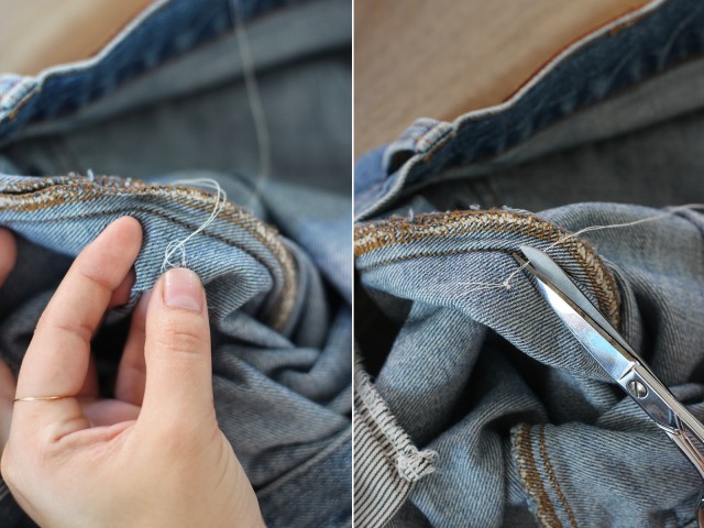 Cách làm mới quần jean cũ bằng đính ngọc trai sang chảnh
