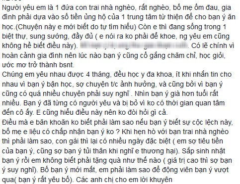 Tâm thư của con gái đại gia Hà Nội yêu sinh viên nghèo gây xúc động