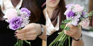 Cách bó hoa đẹp từ hoa hồng và hoa cát tường