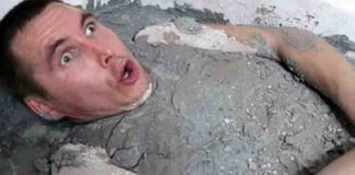 Dại dột, ngâm mình trong xi măng lỏng để... thử cảm giác