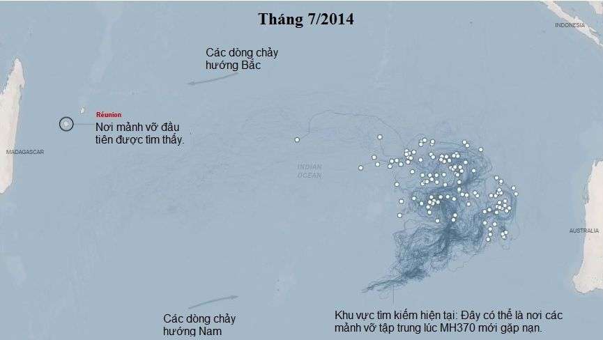 Hành trình và hướng đi của các mảnh vỡ MH370