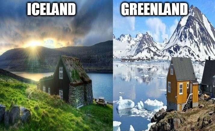 Vì sao Greenland thì toàn băng, trong khi Iceland phủ xanh cây cỏ?