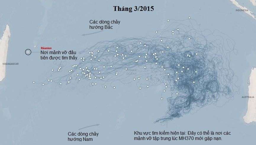 Hành trình và hướng đi của các mảnh vỡ MH370