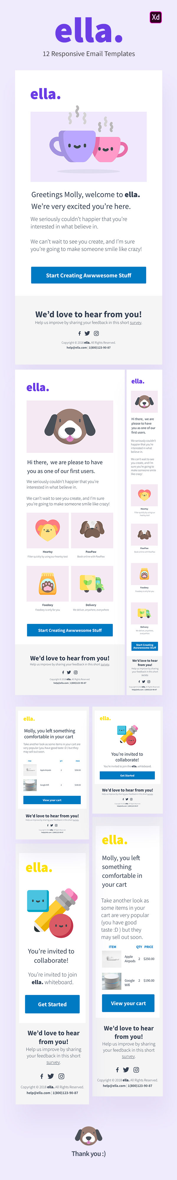 12 Mẫu Template thiết kế Email hỗ trợ Responsive dành cho Adobe XD