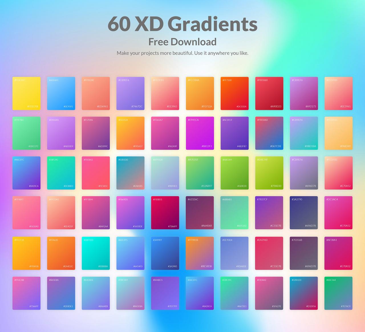 60 bảng màu Gradient miễn phí dành cho Adobe XD