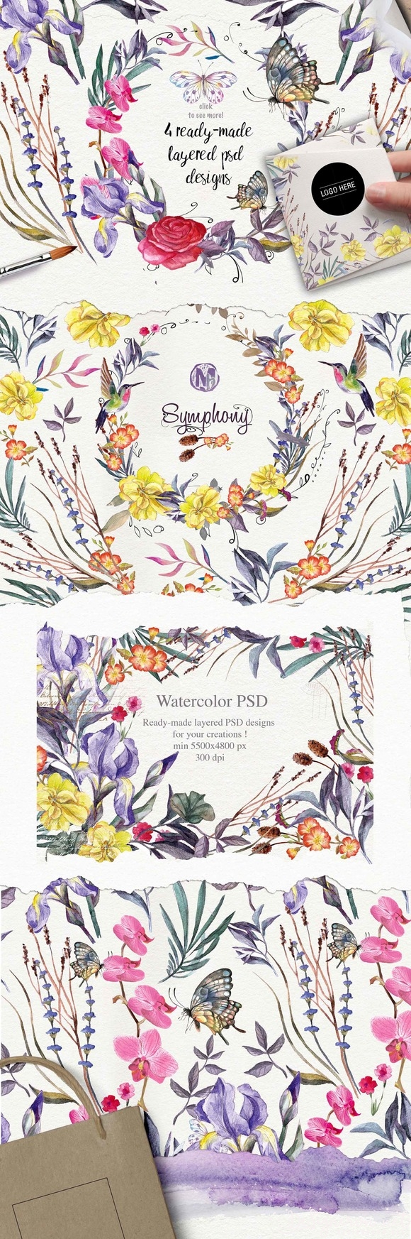 Bộ Buldle Watercolor tuyệt đẹp chủ đề WILD FLOWER cho designer