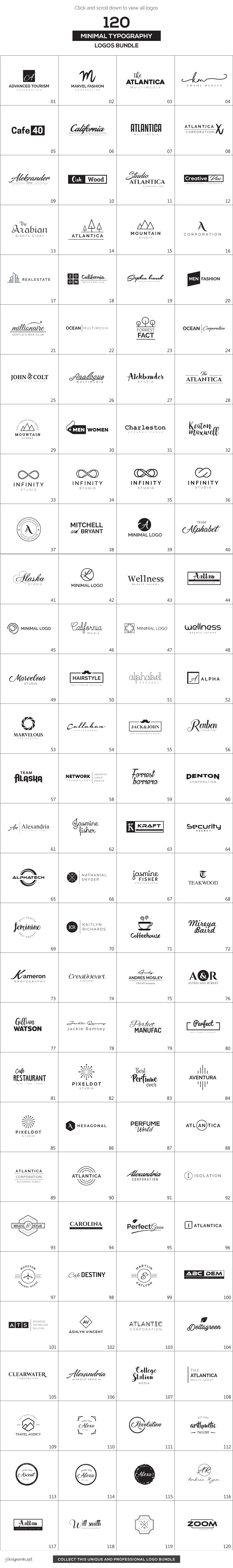 [PSD/AI]120 Typography Minimal Logos Bundle