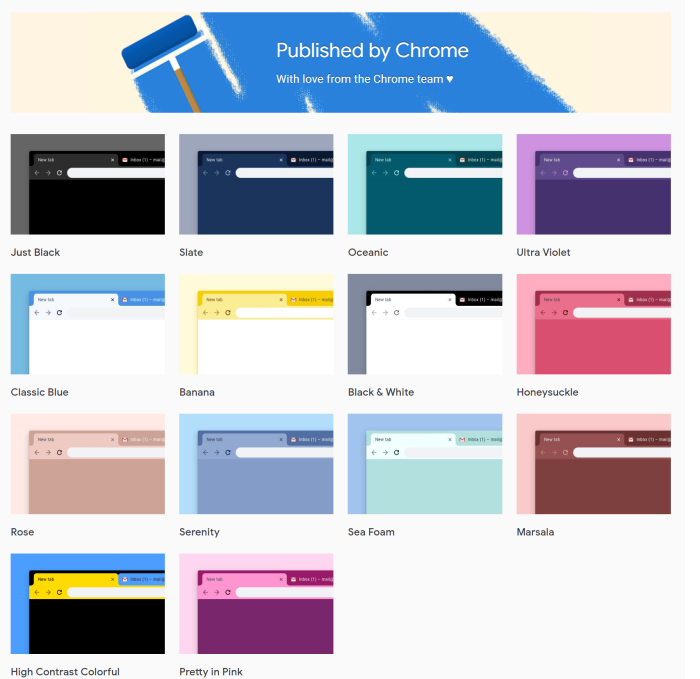 Google phát hành 14 themes miễn phí cho trình duyệt Chrome, có cả màu đen như Dark Mode